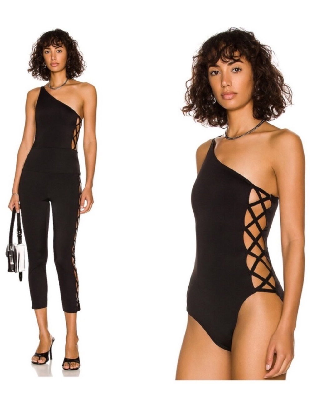 Norma Kamali Mio X One Shoulder One Piece Swimsuit Bodysuit in Black